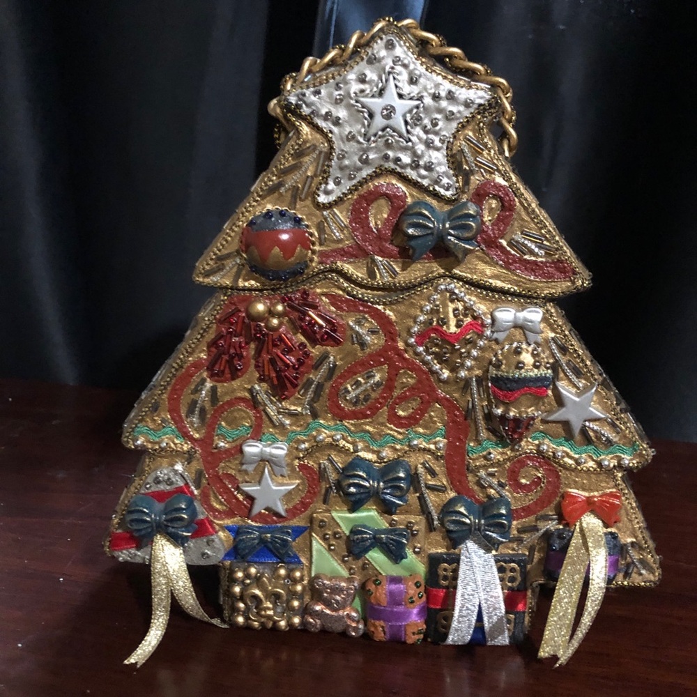 Mary Frances Gold Christmas Tree hard purse crossbody